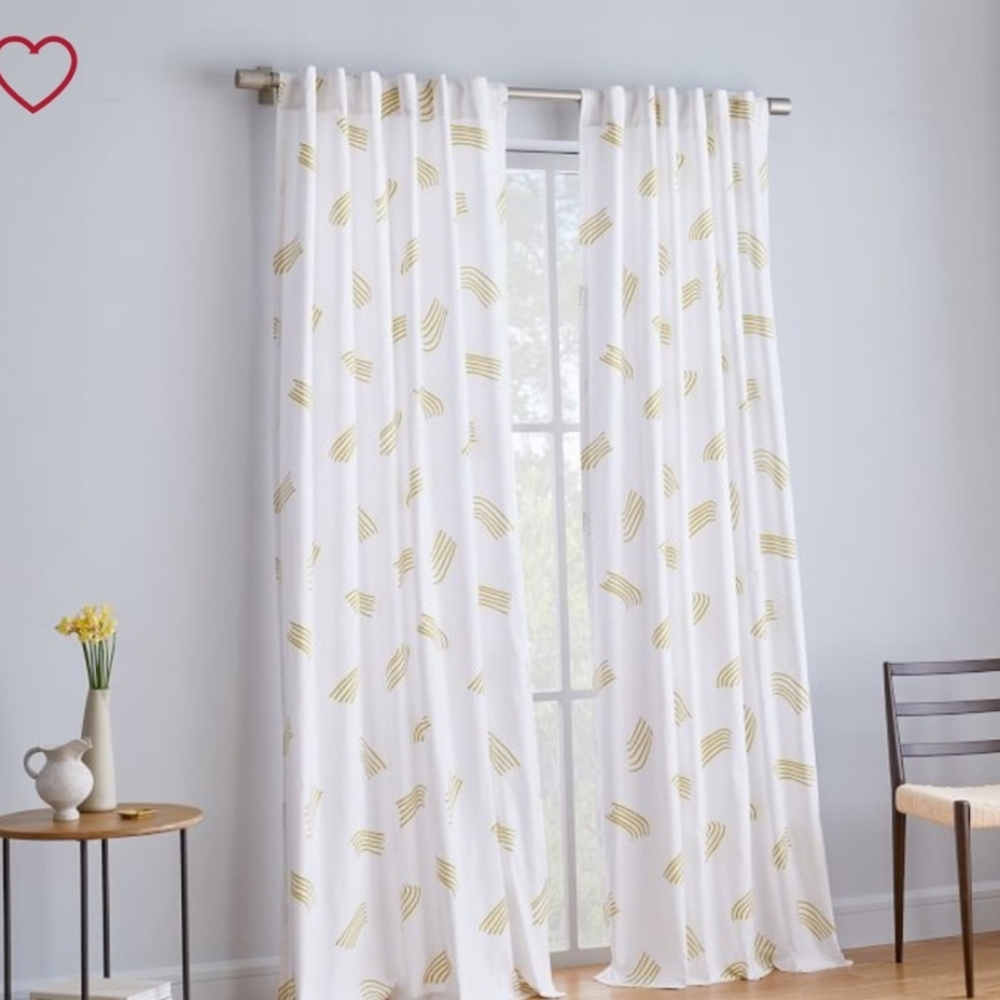 West Elm White and Green Patterned Curtains